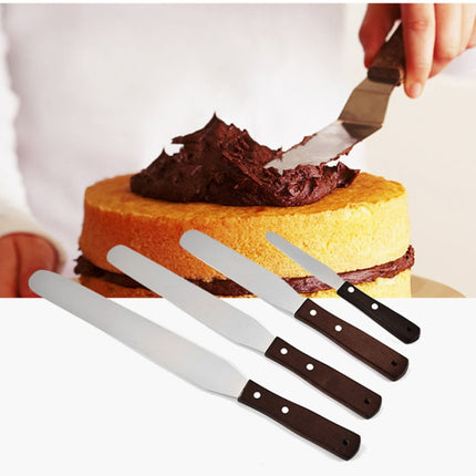 3 PCS Wooden Handle Spatula Baking Stainless Steel Cake Straight Knife(With Hole Curved Section 8 Inch)-garmade.com