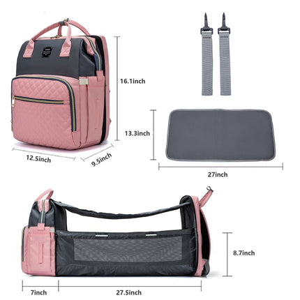 LEQUEEN Portable Folding Crib Sunshade Mommy Backpack(Pink Gray)-garmade.com