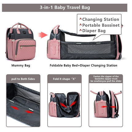 LEQUEEN Portable Folding Crib Sunshade Mommy Backpack(Black)-garmade.com