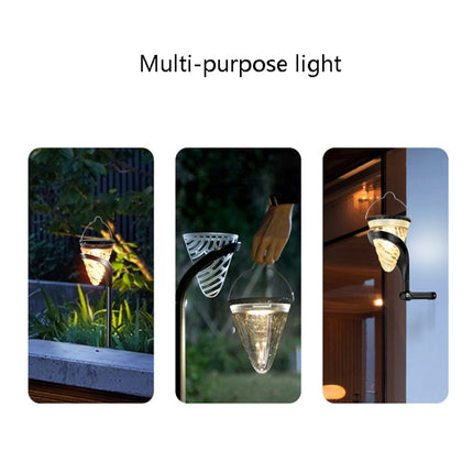 Cone-Shape Garden Decoration Solar Lawn Light Outdoor LED Ground Plug And Wall-Mounted Dual Purpose Lights(White and Warm Light )-garmade.com