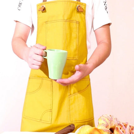 Household Denim Apron Barista Floral Tea Shop Barber Work Clothes, Specification: Adult Version(Yellow)-garmade.com