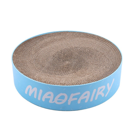 Round Corrugated Cat Scratcher Claw Sharpener Toy Bed, Colour: Blue Letters 41x41x10cm-garmade.com
