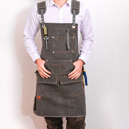 Canvas Apron Barber Roasting Cafe Gardening Woodworking Men And Women Canvas Work Clothes, Specification: Adult Models(Gray)-garmade.com