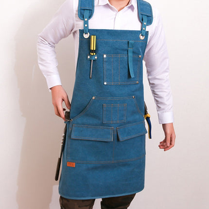 Canvas Apron Barber Roasting Cafe Gardening Woodworking Men And Women Canvas Work Clothes, Specification: Adult Models(Blue)-garmade.com