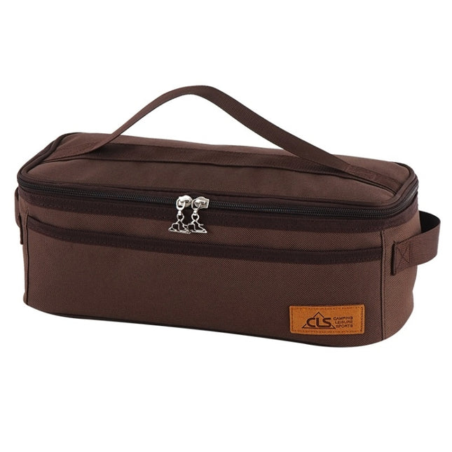 CLS Outdoor Camping Cookware Storage Bag BBQ Tableware Storage Bag Travel Portable Toiletry Bag(Brown)-garmade.com
