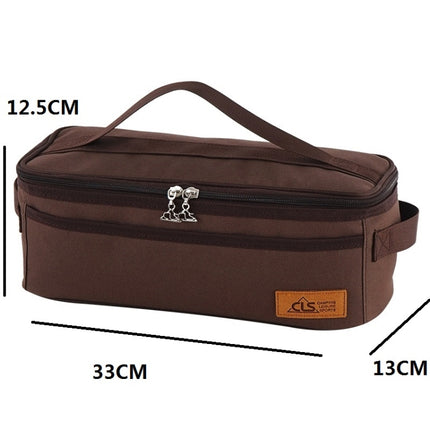 CLS Outdoor Camping Cookware Storage Bag BBQ Tableware Storage Bag Travel Portable Toiletry Bag(Brown)-garmade.com