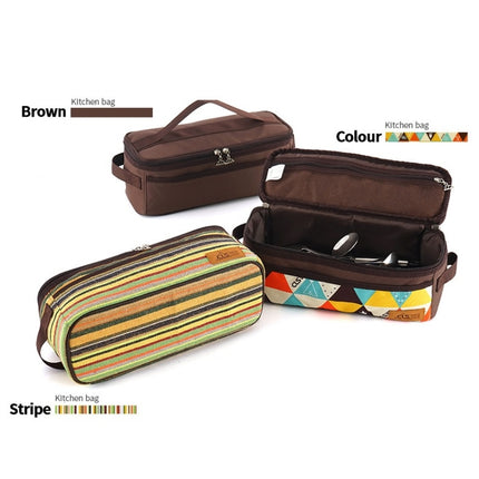 CLS Outdoor Camping Cookware Storage Bag BBQ Tableware Storage Bag Travel Portable Toiletry Bag(Brown)-garmade.com