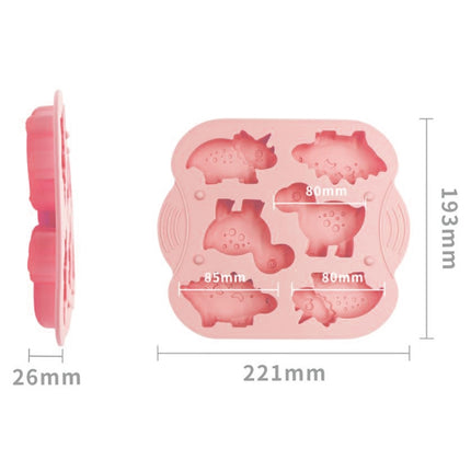 DIY 6 Grid Silicone Dinosaur Cake Mold Baby Food Supplement Mold Baking Tools(Pink)-garmade.com