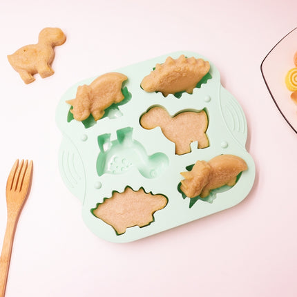 DIY 6 Grid Silicone Dinosaur Cake Mold Baby Food Supplement Mold Baking Tools(Light Green)-garmade.com