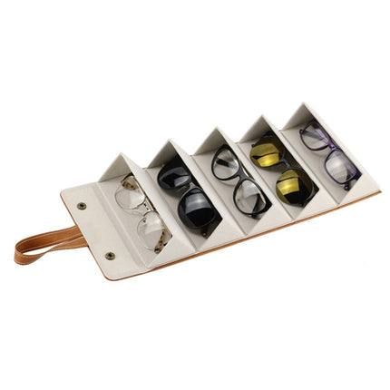 Multifunctional Jewelry Glasses Storage Box Small Grain PU Leather Handmade Glasses Case,Model: L6400 (Black)-garmade.com