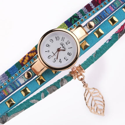 Ladies Quartz Bracelet Watch with Leaf Shape Pendant(Sky Blue)-garmade.com