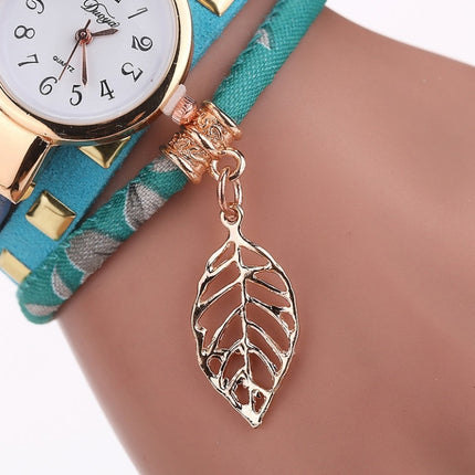 Ladies Quartz Bracelet Watch with Leaf Shape Pendant(Sky Blue)-garmade.com
