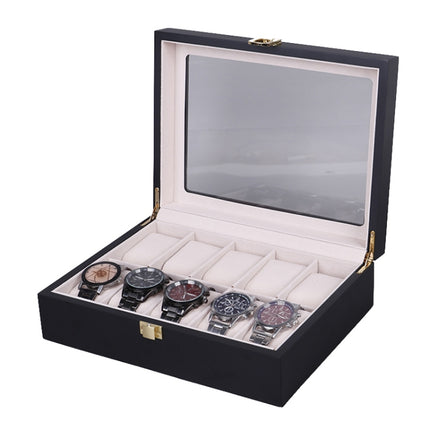 Wooden Baking Paint Watch Box Jewelry Storage Display Box(10-bit Black + Rice Matte)-garmade.com