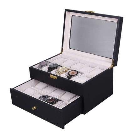 Wooden Baking Paint Watch Box Jewelry Storage Display Box(20-bit Black + Rice Matte)-garmade.com