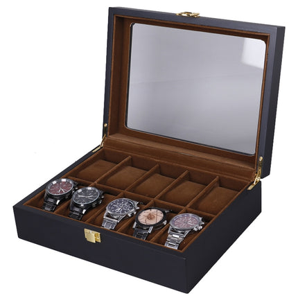 Wooden Baking Paint Watch Box Jewelry Storage Display Box(10-bit Black + Brown Matte)-garmade.com