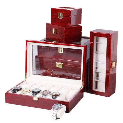 Wooden Baking Paint Watch Box Jewelry Storage Display Box(10-bit Black + Brown Matte)-garmade.com