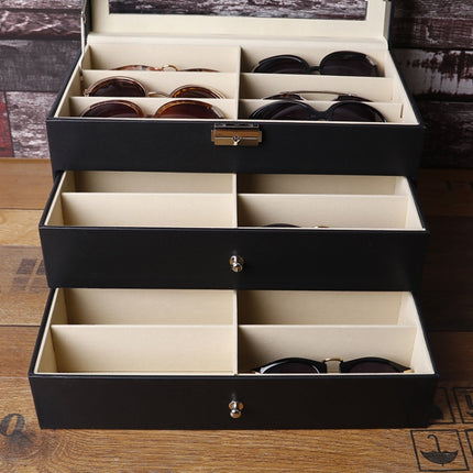 18 Grid Three-Layer Glasses Case Custom PU Leather Sunglasses Storage Display Packaging Box(Black)-garmade.com