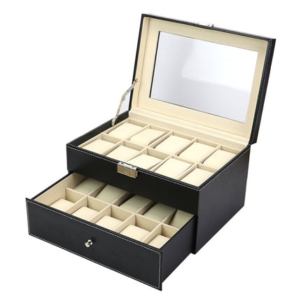 PU Leather Double Layer 20-Digit Watch Box Jewelry Gift Storage Box-garmade.com