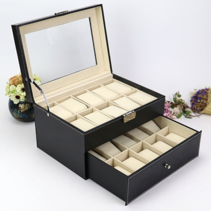 PU Leather Double Layer 20-Digit Watch Box Jewelry Gift Storage Box-garmade.com