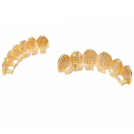 Halloween Accessories Micro-Inlaid Zircon Hip-Hop Braces, Colour: Gold Upper Teeth-garmade.com