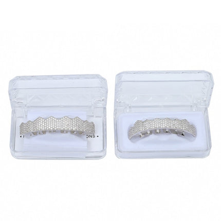 Hip-HopGold-Plated Micro-Inlaid Zircon 8 Gold Braces, Colour: Silver Upper Teeth-garmade.com