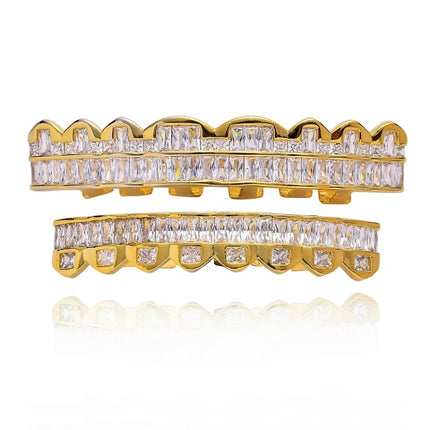 8 Teeth Square Zirconium Gold Teeth Hip Hop Braces, Colour: Gold Suit-garmade.com