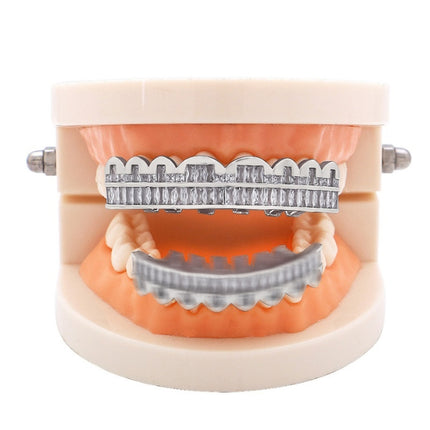 8 Teeth Square Zirconium Gold Teeth Hip Hop Braces, Colour: Silver Upper Teeth-garmade.com