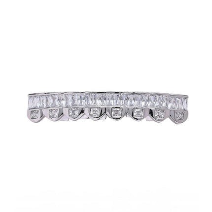 8 Teeth Square Zirconium Gold Teeth Hip Hop Braces, Colour: Silver Lower Teeth-garmade.com
