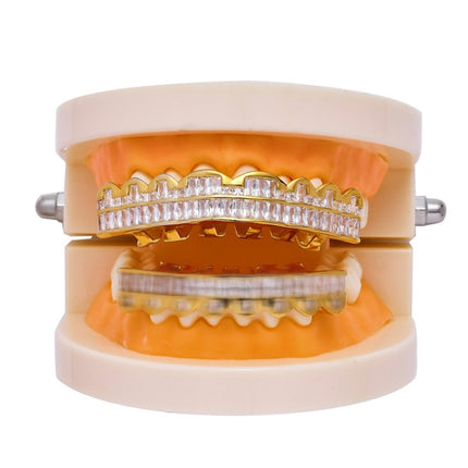 8 Teeth Square Zirconium Gold Teeth Hip Hop Braces, Colour: Gold Upper Teeth-garmade.com