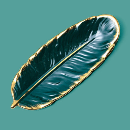 Phnom Penh Ceramic Dessert Plate Feather Plate Banana Leaf Fruit Dried Fruit Storage Tray, Size: Large （Bright Emerald)-garmade.com