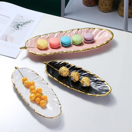 Phnom Penh Ceramic Dessert Plate Feather Plate Banana Leaf Fruit Dried Fruit Storage Tray, Size: Large （Bright Emerald)-garmade.com