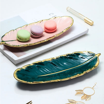 Phnom Penh Ceramic Dessert Plate Feather Plate Banana Leaf Fruit Dried Fruit Storage Tray, Size: Large （Bright Emerald)-garmade.com