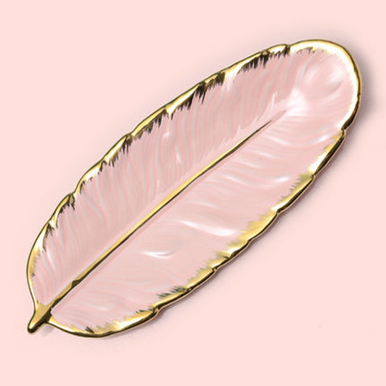 Phnom Penh Ceramic Dessert Plate Feather Plate Banana Leaf Fruit Dried Fruit Storage Tray, Size: Large (Bright Peach Pink)-garmade.com