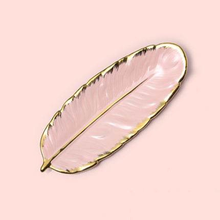 Phnom Penh Ceramic Dessert Plate Feather Plate Banana Leaf Fruit Dried Fruit Storage Tray, Size: Small (Bright Peach Pink)-garmade.com