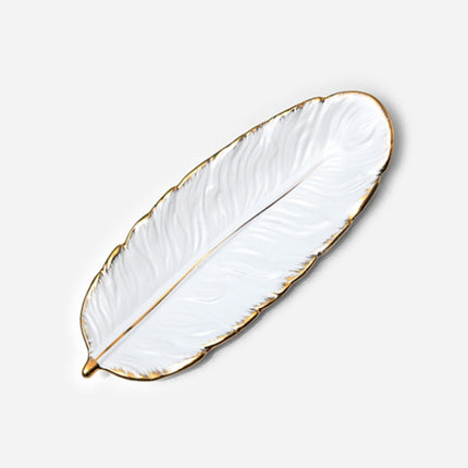 Phnom Penh Ceramic Dessert Plate Feather Plate Banana Leaf Fruit Dried Fruit Storage Tray, Size: Small (Matte White)-garmade.com