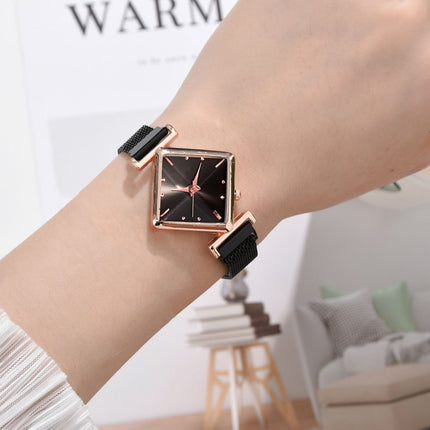 2 PCS Ladies Diamond Dial Quartz Watch, Colour: Black-garmade.com