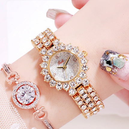 Gedi 52004 Ladies Quartz Diamond Bracelet Watch(Golden Shell White Plate)-garmade.com