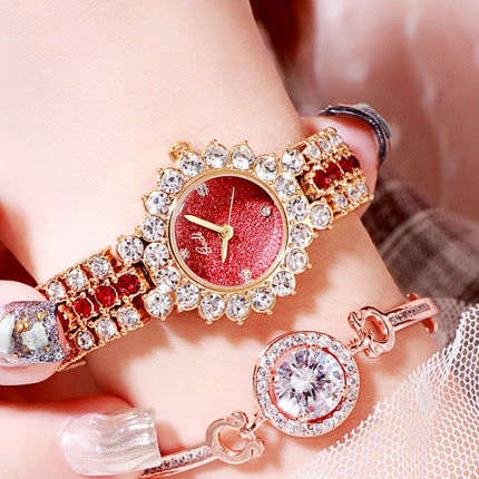 Gedi 52004 Ladies Quartz Diamond Bracelet Watch(Gold Shell Red Plate)-garmade.com