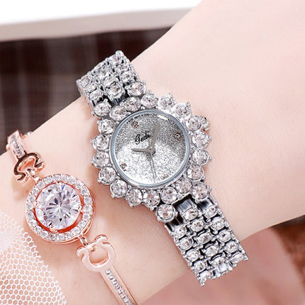Gedi 52004 Ladies Quartz Diamond Bracelet Watch(Silver Shell White Plate)-garmade.com