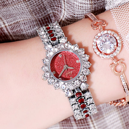 Gedi 52004 Ladies Quartz Diamond Bracelet Watch(Silver Shell Red Plate)-garmade.com
