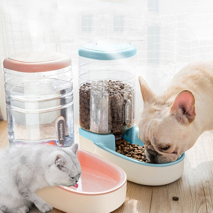 Hipidog Pet Automatic Feeder Cat & Dog Waterer Feeding Bowl Combined Grain Storage Bucket(Drinking Fountain (Pink))-garmade.com