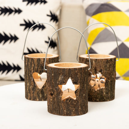 2 PCS 120211 Valentine Day Atmosphere Lamp Candle Holder Cafe Decoration Home Party Decoration Tea Wax Wooden Candle Cup(Five Stars)-garmade.com