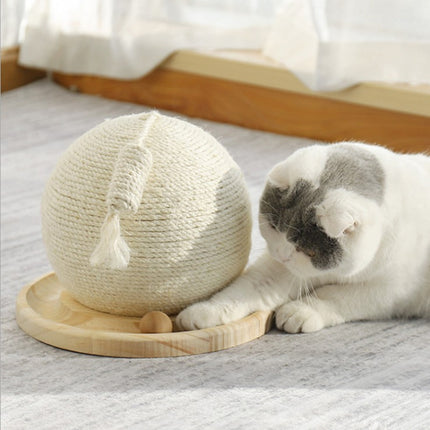 Cat Claw Grinder Sisal Rope Puzzle Ball Catnip Toy(White)-garmade.com
