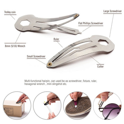 10 PCS 8 in 1 Multifunctional Hair Clip Outdoor Self-Defense First Aid Tool(Black)-garmade.com