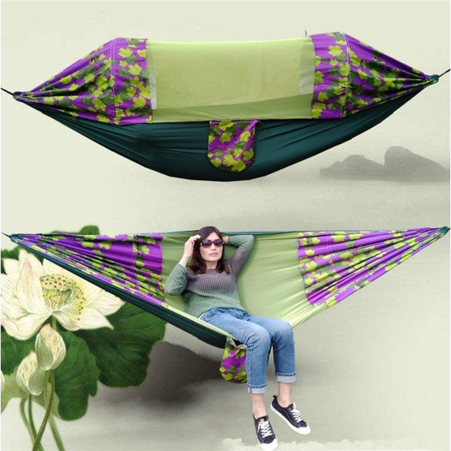 Outdoor Camping Mosquito-Proof Shade Hammock Parachute Cloth Printed Mosquito Net Hammock, Size: 275X145cm(Maple Leaf)-garmade.com