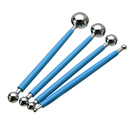 5 Sets 4 in 1 Stainless Steel Spherical Carving Group Pill Stick Fondant Clay Colored Clay Carving Tool Set(Blue)-garmade.com