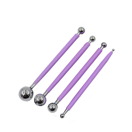 5 Sets 4 in 1 Stainless Steel Spherical Carving Group Pill Stick Fondant Clay Colored Clay Carving Tool Set(Purple)-garmade.com