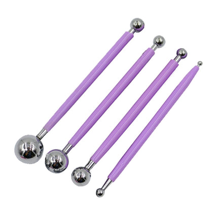 5 Sets 4 in 1 Stainless Steel Spherical Carving Group Pill Stick Fondant Clay Colored Clay Carving Tool Set(Purple)-garmade.com