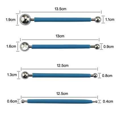 5 Sets 4 in 1 Stainless Steel Spherical Carving Group Pill Stick Fondant Clay Colored Clay Carving Tool Set(Blue)-garmade.com