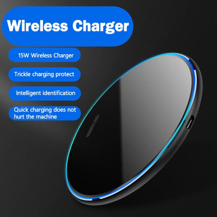 X8 15W QI Round Acrylic Mirror Wireless Charger(Black)-garmade.com